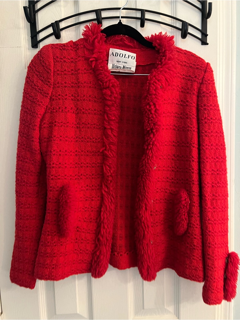 Adolfo Neiman Marcus VTG Boucle cardigan jacket medium red